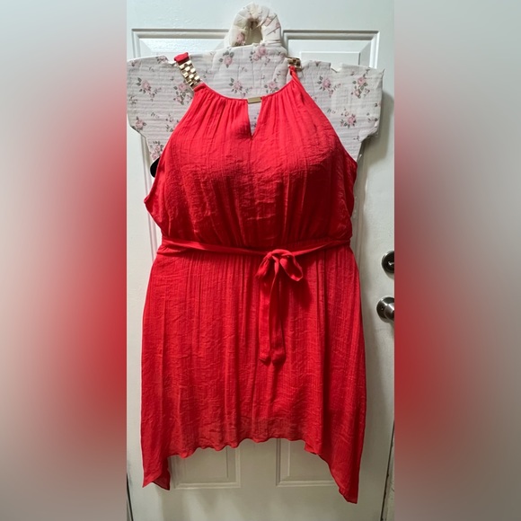 Mlle Gabrielle  3X red halter belted asymmetrical dress - Picture 1 of 16